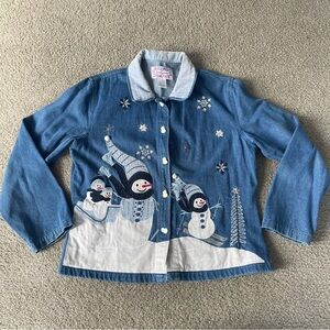Vintage Snowman Christmas Jean Button up